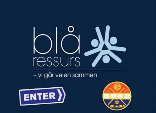 Bilde av logoen til Enter og Strømsgodset, samt en tekst hvor det står "blå ressurs - vi går veien sammen"